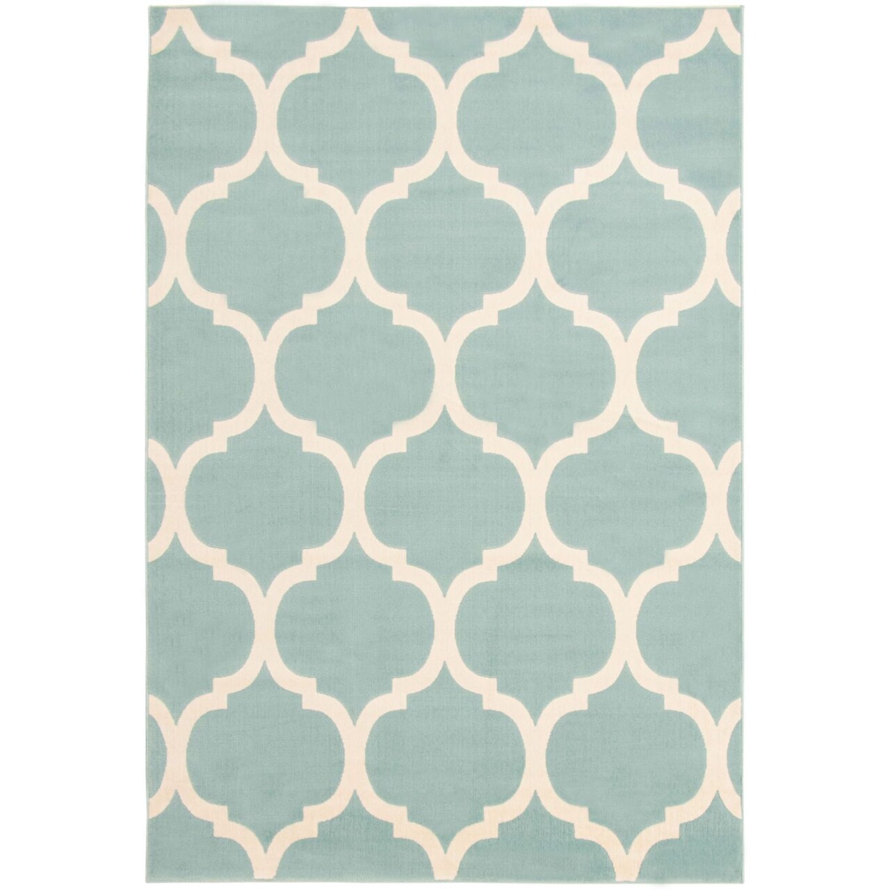 Chaudhary Living 4' x 5.5' Moroccan Rectangular Area Throw Rug - Aqua Blue and Off White